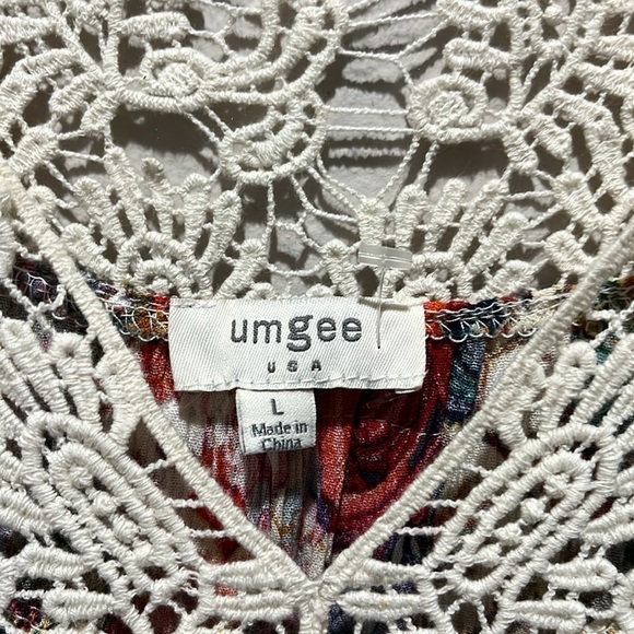 Umgee women's size L Crochet Lace Knit Halter Dress Red Blue Floral Pattern - Picture 3 of 9